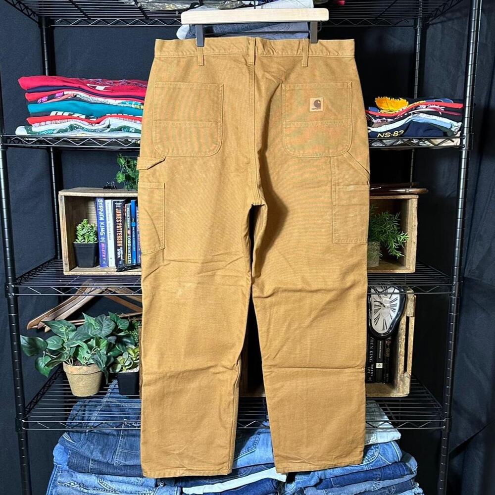 Carhartt Flannel Lined Carpenter Pants Tan Brown Loose Fit Baggy Skater Jeans